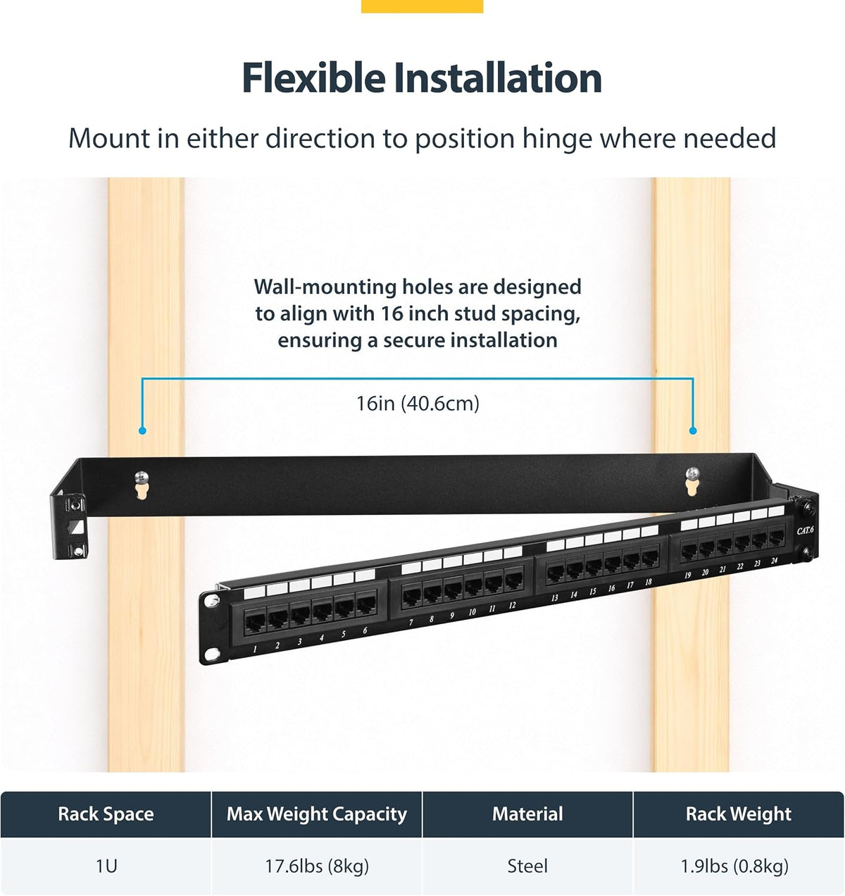 StarTech 1U Hinged Wall-Mount Patch Panel Rack, 6in, 17lb (WALLMOUNTH1) - Image 4