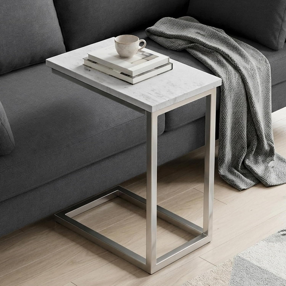 SIMPLIHOME Skyler 10" Wide C-Side Table in Silver/White - Image 2