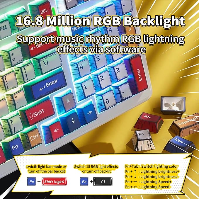 Aula F99 Wireless Mechanical Keyboard Creamy Computer Gaming Keyboards | 8000mAh Rechargeable,Hot Swappable Custom,RGB Backlit,Tri-Mode BT5.0/2.4GHz/USB-C,Pre-lubed Linear Switches,Gasket Structure - Image 4