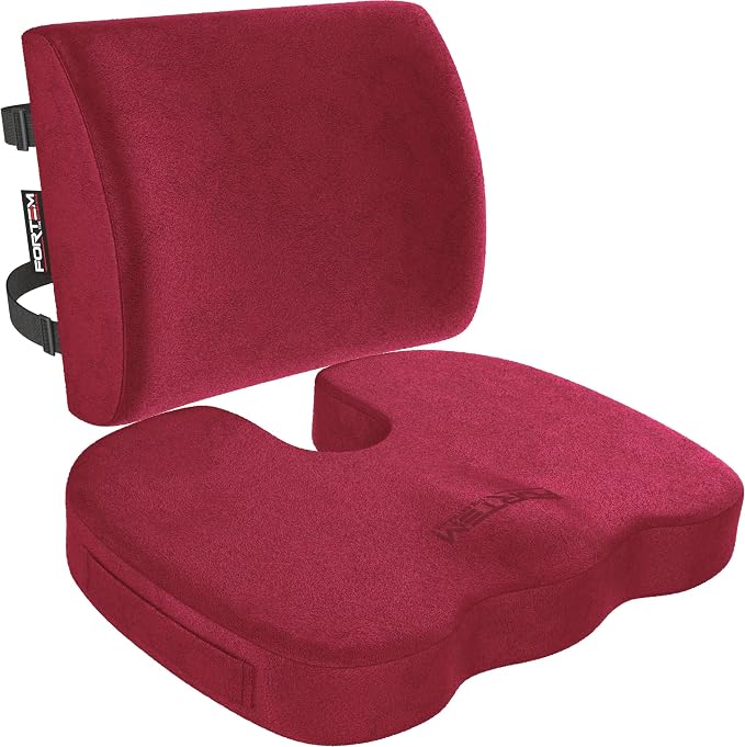 FORTEM Seat Cushion & Lumbar Support for Office Chair, Wheelchair, Car | Memory Foam | Ergonomic Design | Washable Cover | Non Slip | Red by FORTEM