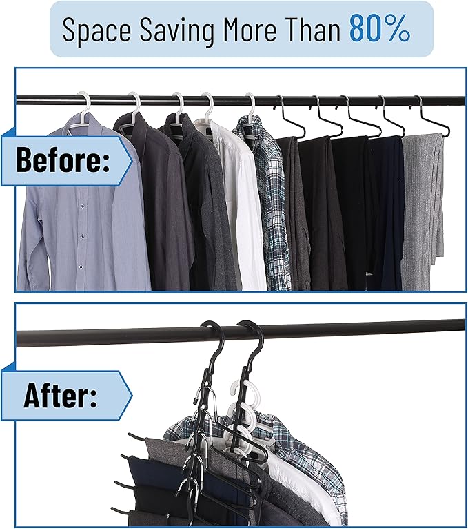 Mr. Pen- Space Saving Hangers for Clothes, 12 pcs, Black | Plastic Multi Clothes Hangers Space Saving, 5 Slots, 360° Rotating Hooks - Image 6