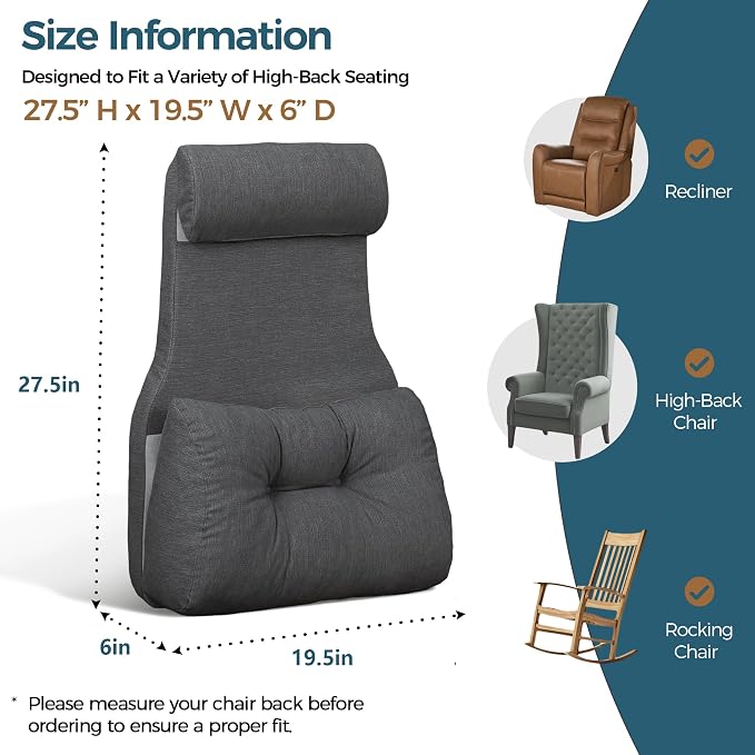 Shinnwa Adjustable Lumbar Support Pillow for Recliner with Headrest | Self-gripping fabric,Shredded memory foam filling,Back Support Pillow with Headrest, Lower Back Pillow for Chair and Couch - Image 5