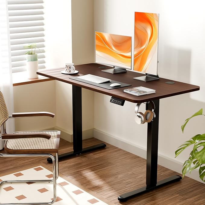 47"x24" Standing Desk, Height Adjustable Sit-Stand Home Office, Walnut | Electric Adjustable Standing Desk, Sit to Stand Computer Office Desk with Splice Board, Memory Preset, Lifts 28.7''-46.5" - Image 2