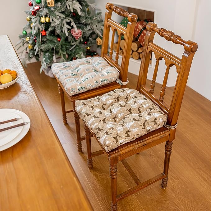 vctops Christmas U-Shaped Chair Cushions with Ties (Pattern I,16"x16") | Soft Comfortable Linen Textured Chair Pads Non Slip Seat Cushions for Indoor Dining Room and Kitchen Chairs - Image 5