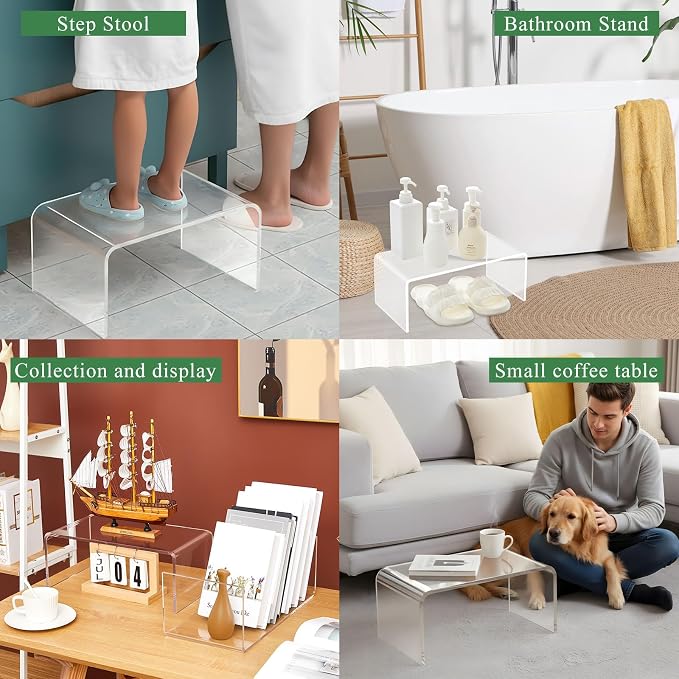 RattanView 3 Pcs Extra Large 16, 15, 14 Inch Acrylic Display Risers Clear Acrylic Shelf Riser Display Stands 8 mm 5 mm Thick Rectangular for Monitors Large Scale Figurines Trophy Commercial Use - Image 6