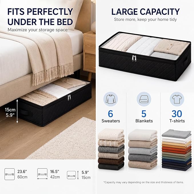 Fixwal Under Bed Storage Bags 6 Pack Underbed Containers for Clothing | Foldable Design, Clear Vinyl Window, Stainless Steel Zipper, Reinforced Handles, Dust-Resistant Under-Bed Use - Image 2