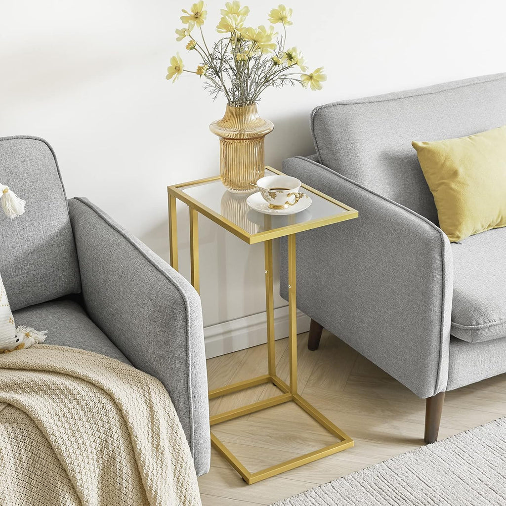 YMYNY C-Shaped End Table, Tempered Glass Side Table for Small Space - Image 4