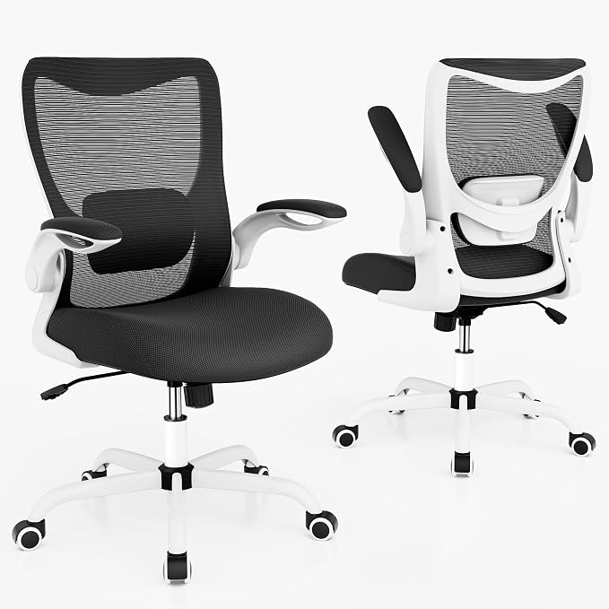 Office Chair, Ergonomic Desk Chair with Adjustable Lumbar Support and Flip up Armrest, Breathable Mesh Computer Chair for Home Office, White - Image 10