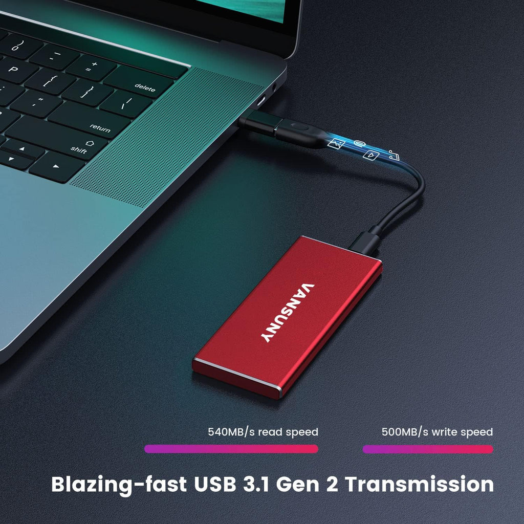 Vansuny 1TB Portable External SSD, USB 3.1 Gen2 540MB/s High-Speed Data ssd External Hard Drive USB C, Metal Mini Portable External Solid State Drive, Red - Image 2