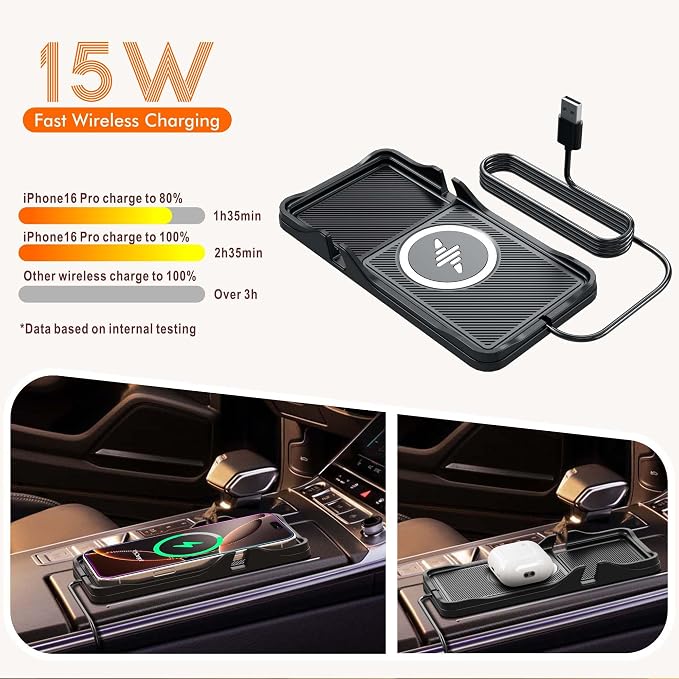 Wireless Car Charger Pad for iPhone 17/16/15/14/13/12 & Samsung, Non Slip Fast Wireless Charging Pad for Car Dashboard Console, Portable USB A Phone Charger for Vehicle SUV Truck Travel - Image 4