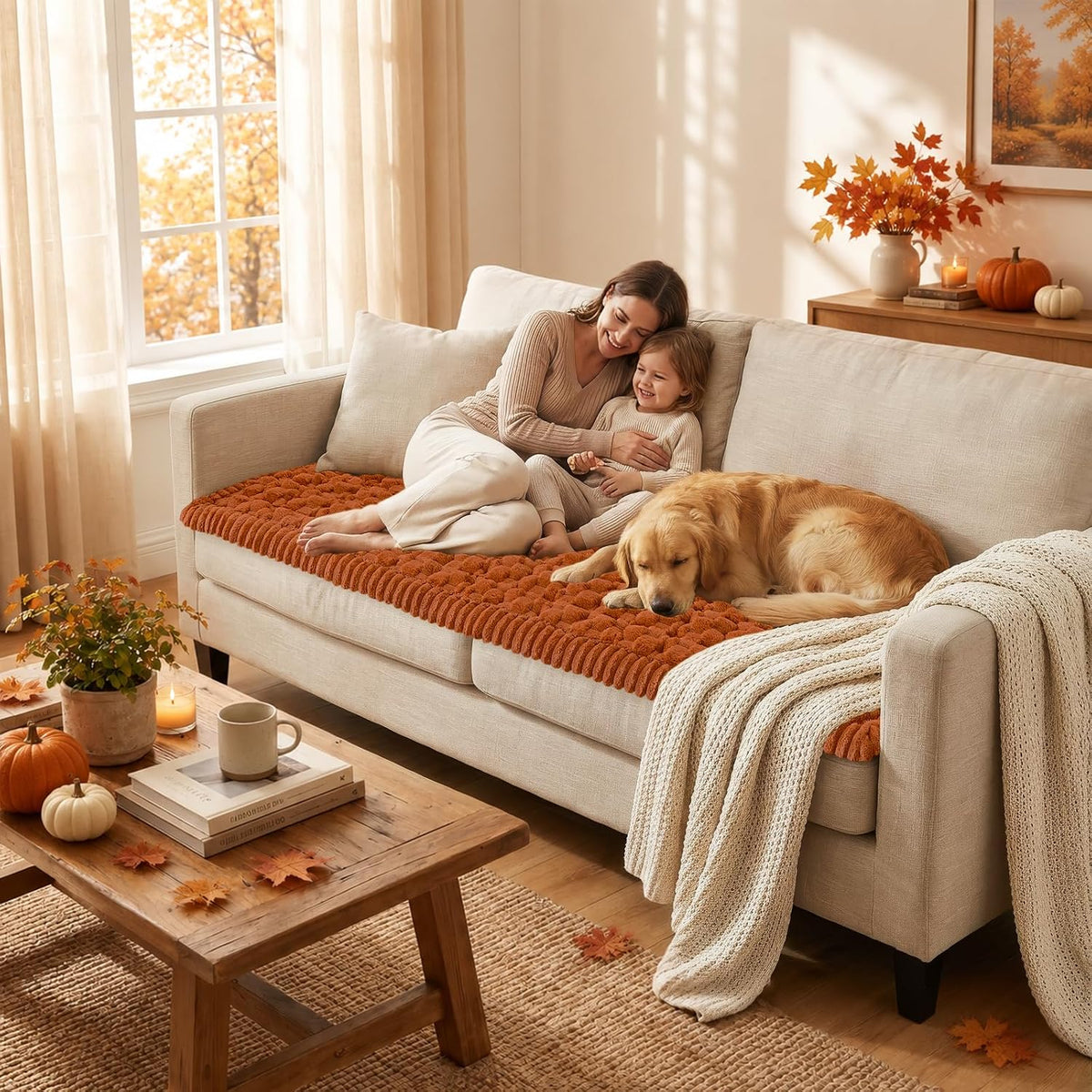 Smiry Fall Couch Cover for Dogs, Non Slip Fuzzy Pet Sofa Protector Washable - Image 5
