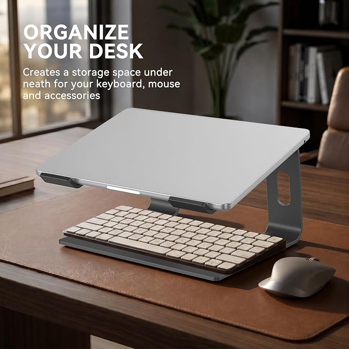 SOUNDANCE Laptop Stand, Aluminum Computer Riser, Ergonomic Laptops Elevator for Desk, Metal Holder Compatible with 10 to 15.6 Inches Notebook Computer, Grey - Image 4
