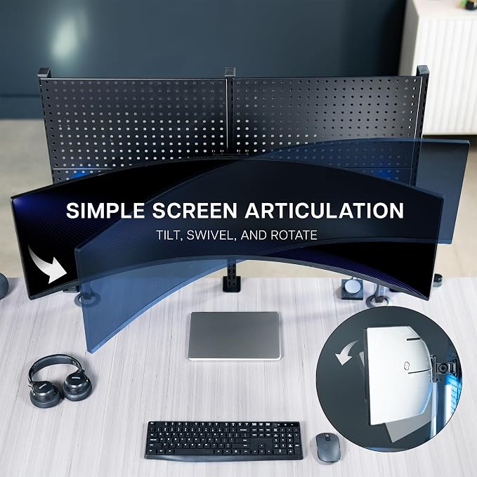 VIVO Articulating Ultrawide Monitor Pegboard Mount, Fits Screens up to 49 inches and Peg Boards up to 0.25 inches Thick with 1 inch Hole Spacing, Black, MOUNT-PB1U - Image 5