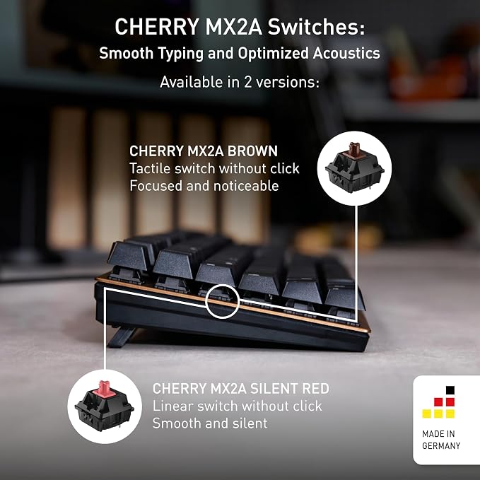 Cherry KC 200 MX Wired Mechanical Office Keyboard MX2A Silent RED Switches | Modern Design, Aluminum Surface, USB-A Connection, Black/Bronze, Quiet Keys - Image 2