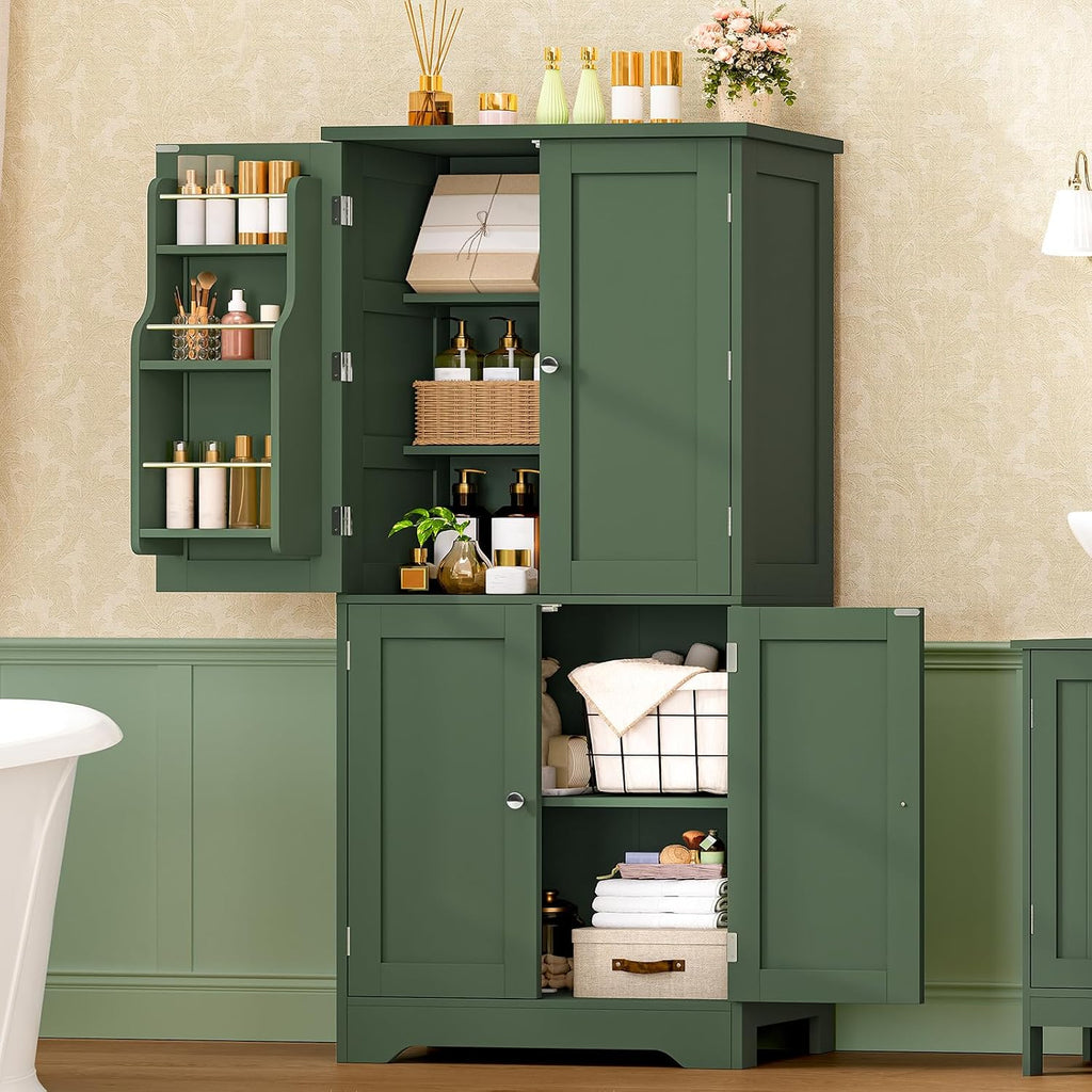 Pantry Cabinet with 4 Doors, Kitchen Storage Cabinet with Door Shelves, Kitchen Cabinet, Kitchen Pantry for Living Room, Dining Room, Bathroom, 51”H, Green - Image 5
