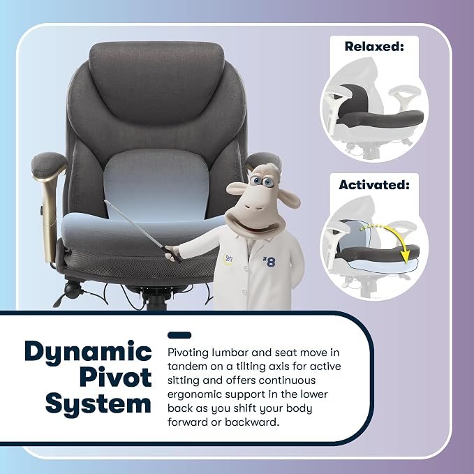 Serta Claremont Executive Office Chair with Back-In-Motion Technology, Ergonomic Mid-Back with Pivot Lumbar Support & Seat, Plush Cushion, Body Pillows, Adjustable Arms, Dark Gray Fabric | Claremont, Adjustable Arms & Height, Foam Seat and Headrest Cus... - Image 6