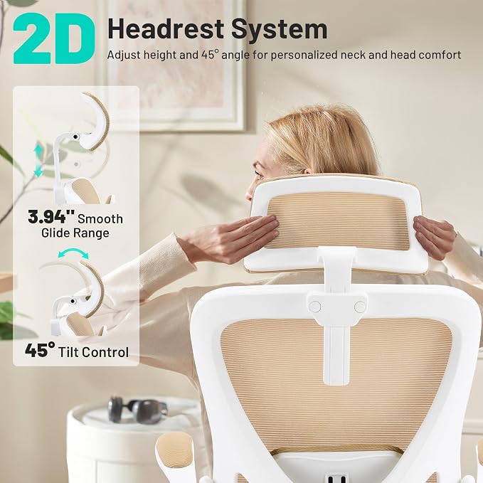 Office Chair - Ergonomic Desk Chair Breathable Mesh Chair with 2D Headrest & Adjustable Lumbar Support - Executive High Back Rolling Swivel Computer Gaming Chair with Wheels Flip-up Armrests - Image 4