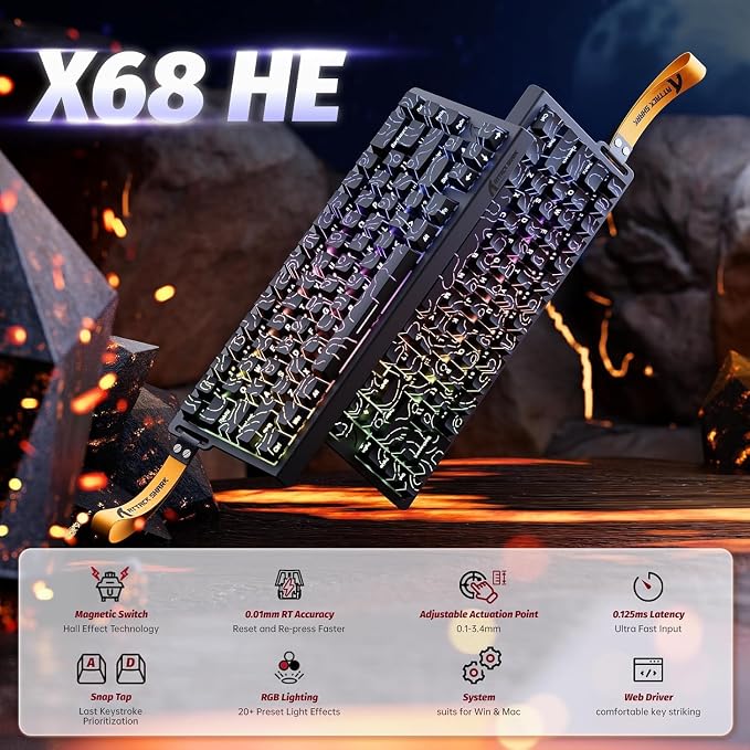 ATTACK SHARK X68HE 60% Wired RT 8K Keyboard+Wireless R1 Mouse-Black Contour | Adjustable Actuation,Hall Effect Mechanical Magnetic Switch,Coiled Cable,USB C/2.4Ghz/BT Ultralight 18K DPI Mice for PC Gamer - Image 2