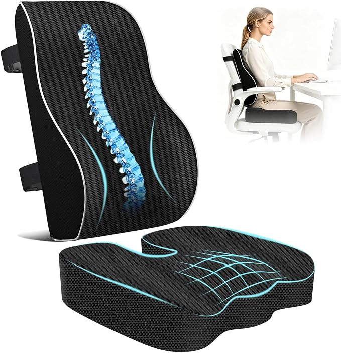 Memory Foam Seat Cushion for Office Chair and Car Seat | Sciatica & Hip & Coccyx Pain Relief Desk Chair Cushion for Long Sitting Office Workers, Car Drivers, Wheelchair, Home by XBUXAIOZL