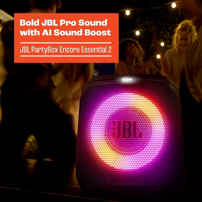JBL PartyBox Encore Essential 2 Portable Speaker, AI Sound Boost - Black | Dynamic Lightshow, up to 15 Hour Battery, Mic And Guitar Inputs, Auracast Stereo Link, App Control, Splash Proof - Image 3