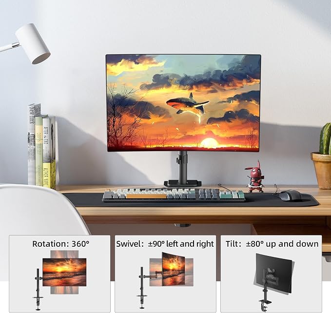 Monitor Mount Single Fully Adjustable Arm Fits One Screen 13-32 inch 22lbs for Monitor Computer Screen 13 15 17 19 20 22 23 24 26 27 30 32 inch VESA 75 100 (MD7421) - Image 3