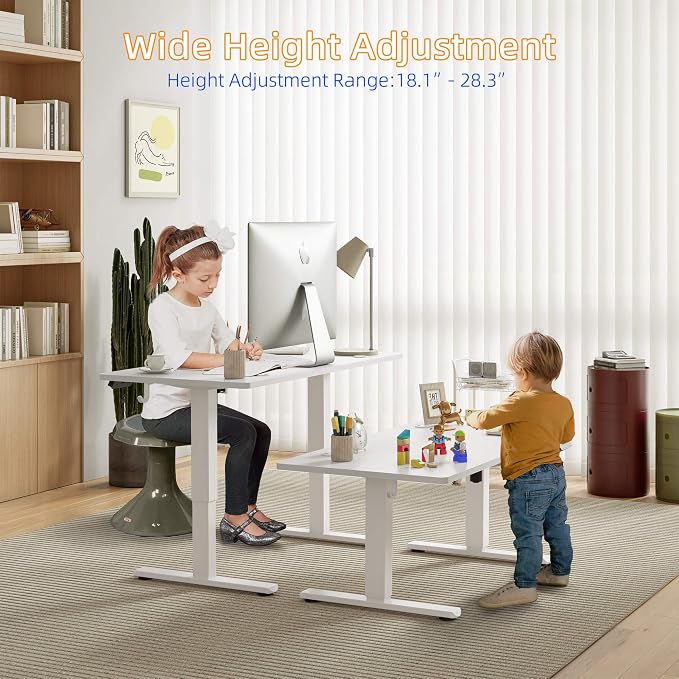 YIHAYO Low Height Adjustable Desk, Lifts 18.1-28.3 Inches, Electric Standing Desk for Short People, 48 x 24 Inches Computer Table with Splice Board for Home Office, White - Image 5