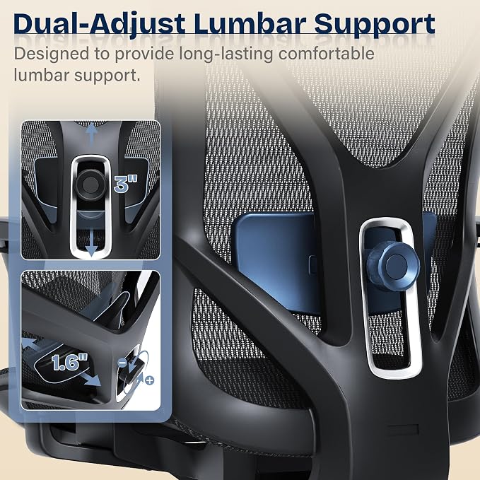 Ergonomic Office Chair, Mesh Computer Desk Chairs with Adjustable Lumbar Support, 3D Armrests, Tilt Function, Comfy Wide Seat, Swivel Executive Work Task Chair for Company and Home - Image 4
