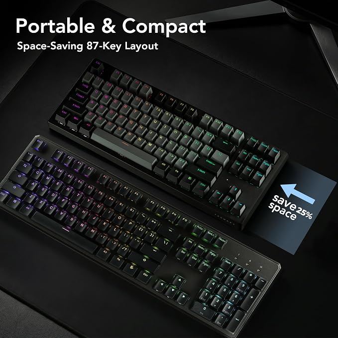 TECWARE Phantom+ Elite TKL 87 Key RGB Mechanical Gaming Keyboard | Wireless Bluetooth 5.0 2.4GHz USB C Wired | Hot Swappable 5 Pin | Double Shot PBT Keycaps | Creamy Wraith Orange Linear Switch, Black - Image 4