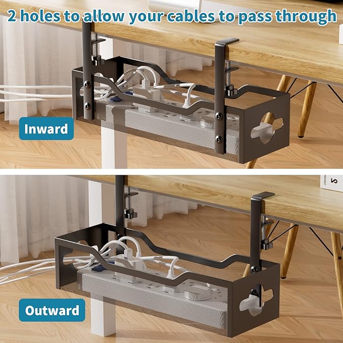 Under Desk Cable Management Tray 3 Pack, Cable Management Under Desk No Drill, Cable Organizer with Clamp for Wire Management, Cord Organizer for Office, Home - No Damage to Table (Black) - Image 4