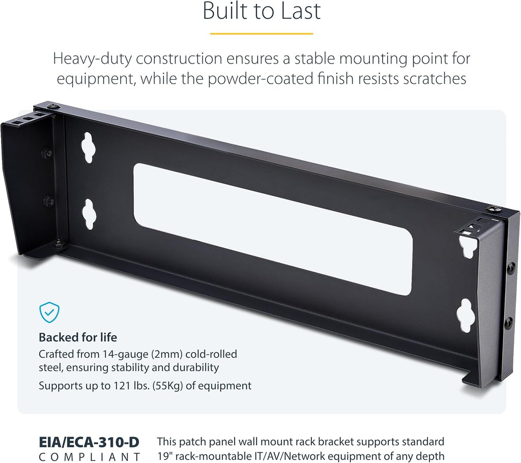 StarTech 1U Vertical Wall-Mount Bracket, 19in, 121lb (RK119WALLV-N) - Image 3