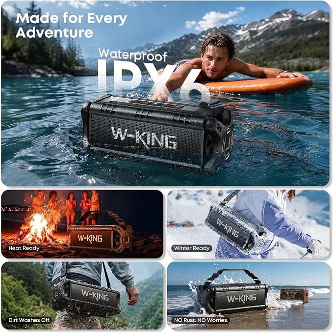 W-KING Bluetooth Speaker, 90W Max Loud IPX6 Waterproof Portable Speaker, 50W Deep Bass/Subwoofer *2/40H/EQ/TF/AUX, 105dB Large Boombox Outdoor Speakers Bluetooth Wireless for Party/Camping/Jobsite - Image 3