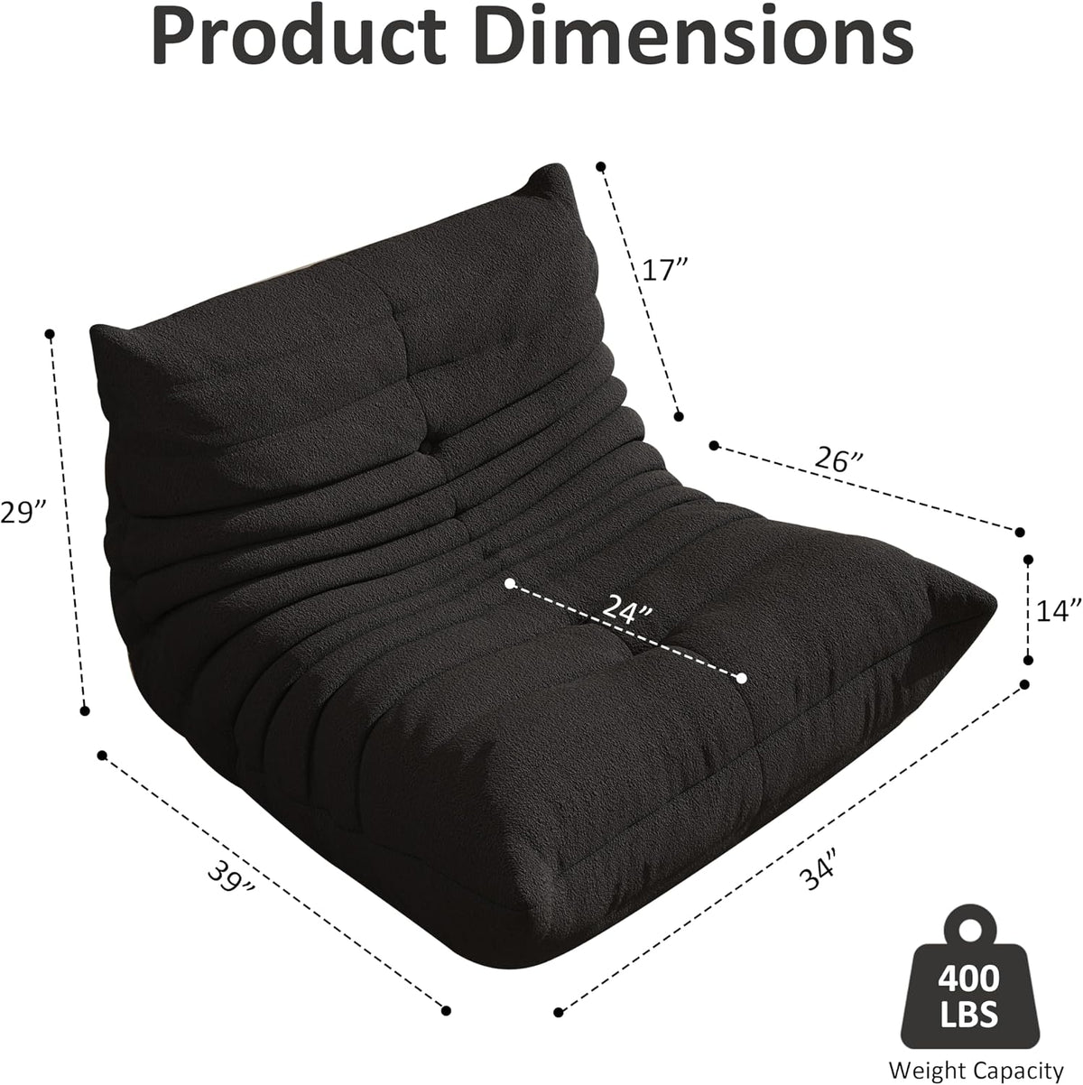 Giant Bean Bag Chair for Adults,Comfy Lazy Fireside Accent Chair with Memory Foam,Cozy Single Floor Sofa Couch Boneless Chaise Lounge for Living Room Bedroom Gaming Room(Black,1Seater) - Image 2