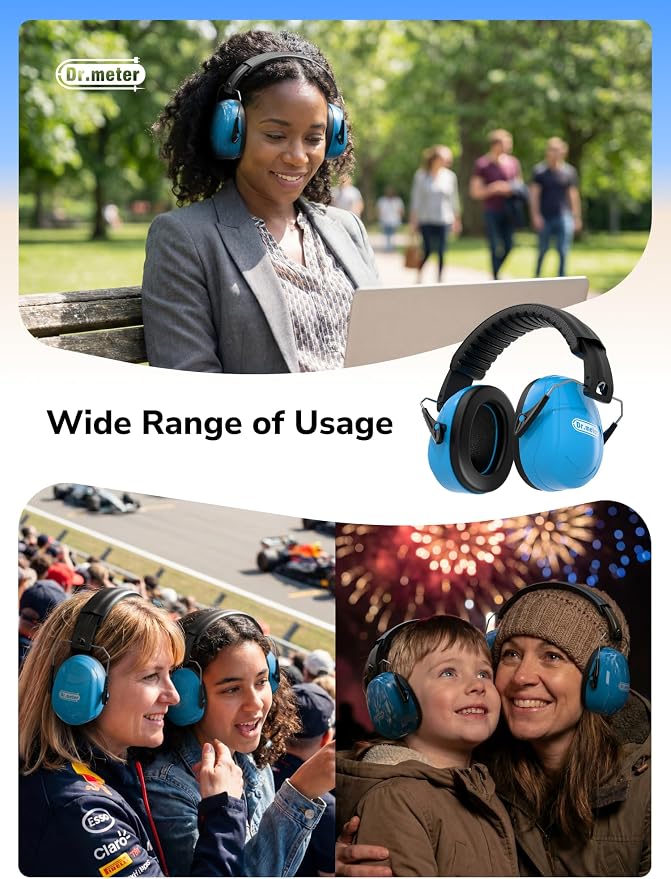 Dr.meter Noise Reduction Ear Muffs, Ear Protection Noise Cancelling Headphones for Adults, Kids Autism Sensory, 31dB Hearing Protection Earmuffs for Shooting Gun Range, Mowing, Fireworks, Blue - Image 7