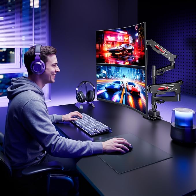 ARES WING Heavy-Duty Gas Spring Dual Ultrawide Monitor Arm57 60Lbs USB VESA | Height Adjustable & Extendable,Built-in USB Port,60Lbs Per Screen, Multi VESA Fit, Clamp & Grommet Base For Ultrawide Screens - Image 9
