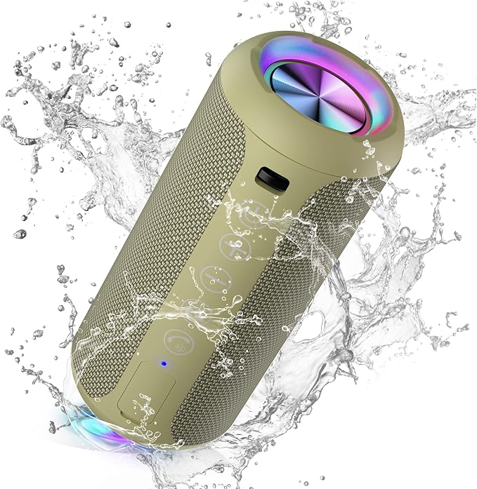 Ortizan Portable Bluetooth Speakers, IPX7 Waterproof Wireless Speaker with 24W Loud Stereo Sound, Outdoor Speaker with Bluetooth 5.3, Deep Bass, RGB Lights, Dual Pairing, 30H Playtime for Home by Ortizan