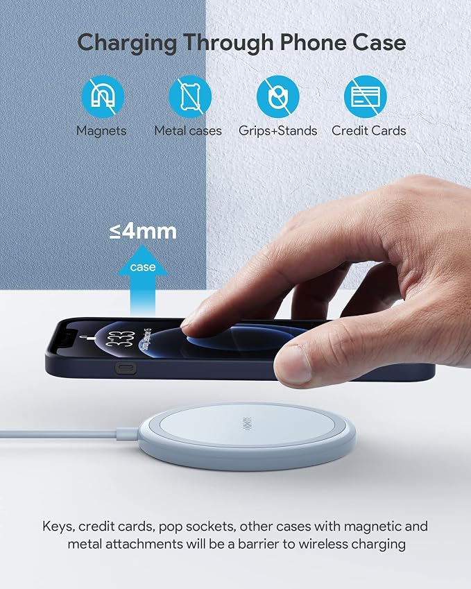 Wireless Charger, 15W Max Fast Wireless Charging Pad 2-Pack Compatible with iPhone16/16Plus/16Pro/16ProMax/iPhone15/15Pro/15Plus/14/13/12/Samsung S24 /S24Ultra/S23Ultra/S22/S21,AirPods Pro 2 Blue - Image 4