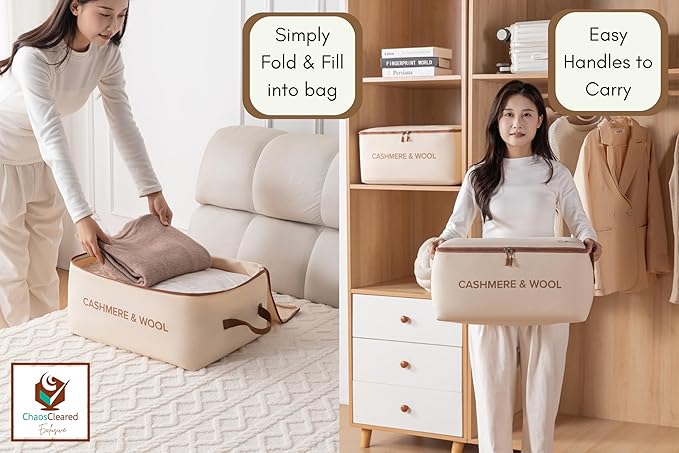 100% Cotton Cashmere & Wool Storage Bag – Breathable Sweater Storage Bag for Cashmere, Wool, Knitwear & Delicate Garments – Dust & Moisture Protection - Image 3
