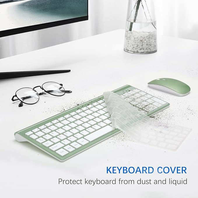 Wireless Keyboard and Mouse Ultra Slim Combo, TopMate - Green White | 2.4G Silent Compact 2400DPI Mouse and Scissor Switch Keyboard Set with Cover, Batteries Included, for PC/Laptop/Windows/Mac - Image 5