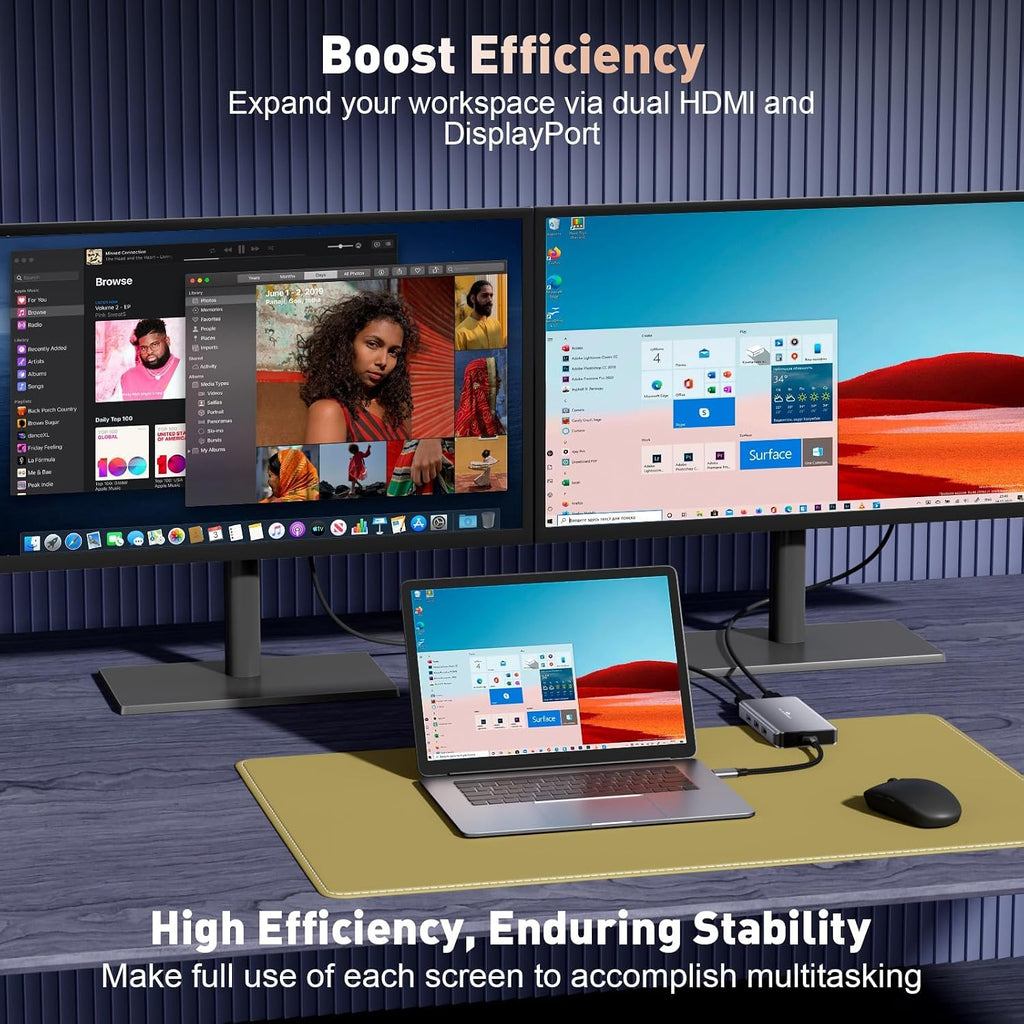 USB C Docking Station Dual Monitor for Laptop, 10-in-1 2 HDMI Dock - Image 3
