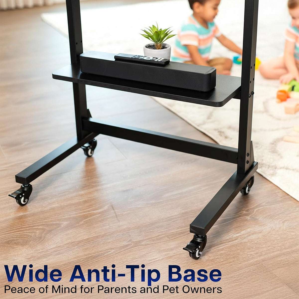 VIVO Heavy Duty 55 to 100 inch Mobile TV Cart, Holds up to 154 lbs, Tall TV Mount with Storage Shelf, Wheels, Black, STAND-TV100F-C - Image 5