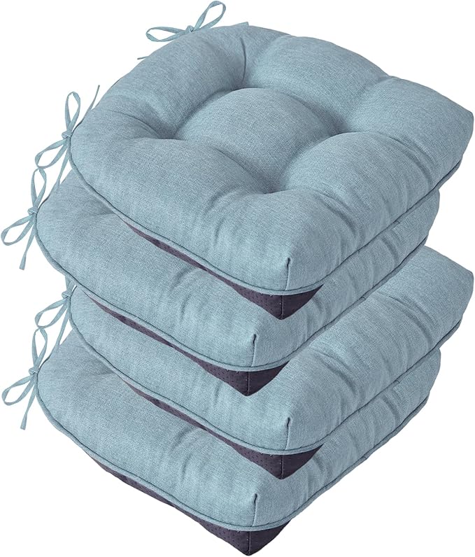 IASEAHK Chair Cushions for Dining Chairs, Seat Cushions for Kitchen Chairs, Indoor Seat Cushions with Ties, Tufted Foam Chair Pads, Non Slip Chair Cushions Set of 4, 15.5" x 15.5" x 4", Light Blue by IASEAHK