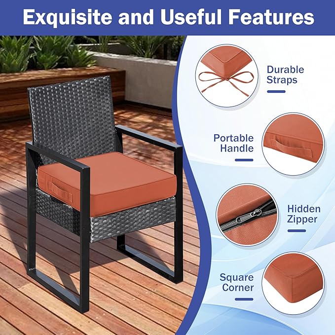 IASEAHK Patio Chair Cushions, 19" x 19" x 3" Outdoor Chair Cushions Set of 4, Waterproof Outdoor Cushions for Patio Furniture, Outdoors Seat Cushions with Handle and Ties, Spice - Image 5