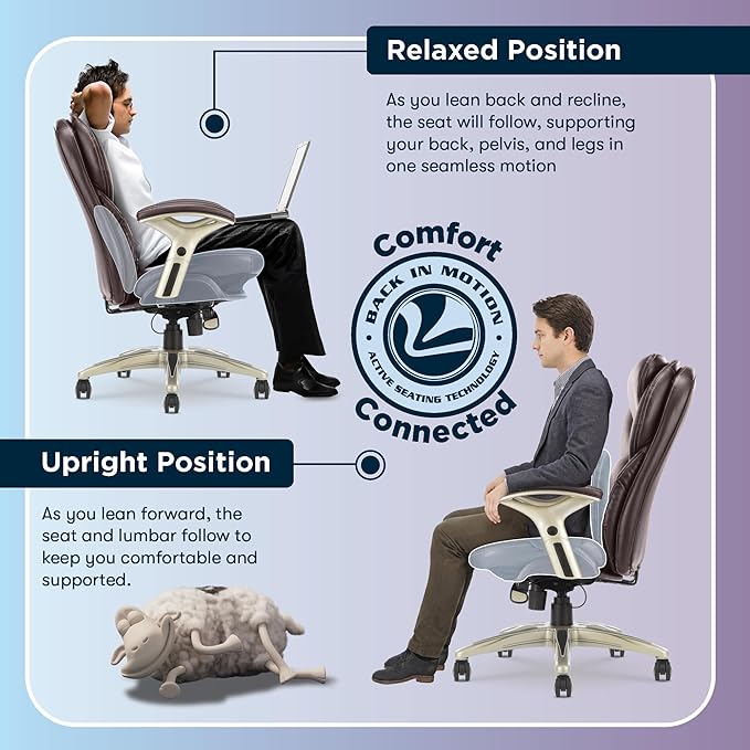 Serta Ergonomic Home Office Chair Pivot Lumbar Support, Leather Desk Chair | Claremont, Adjustable Arms, Height & Tilt, Foam Seat & Headrest Cushion, Home Gaming Chair lower Back Pain, Chestnut Brown - Image 5