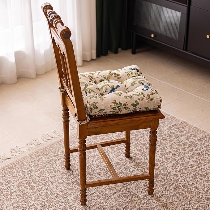 vctops Farmhouse Bird Print Chair Cushions with Ties U-Shaped Soft Comfortable Chair Pads Non Slip Seat Cushions for Indoor Dining Room and Kitchen Chairs (White,16"x16") - Image 3