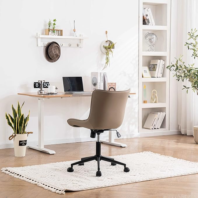 YOUNIKE Green Office Desk Chair with Wheels Armless Vanity Chair Modern | Faux Leather Upholstered with Rocking Back, Swivel Height Adjustable Small Cute Computer Rolling Task Chair Ergonomic 300lb - Image 9