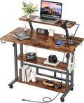 Adjustable Height Standing Desk with Power Outlets, Rolling Stand Up Desk with Monitor Stand and Storage Shelves, 31.5" Small Mobile Computer Desk, Portable Laptop Table (Retro Brown) by BYMECOST