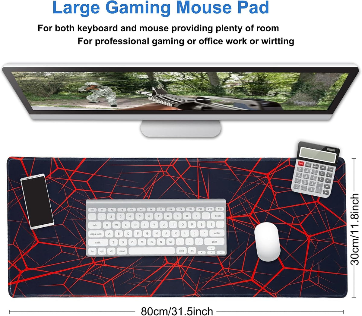 Professional Large Mouse Pad,31.5 x 11.8 in Extended Gaming Mouse Pad,Smooth Lycra Fabric,Non-Slip Rubber Base,Precision Stitched Edges, for Work,Gaming,Writting & Home-80x30 Hongnet - Image 2