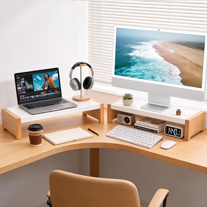 Monitor Stand Riser | White Metal & Wood Computer Monitor Stand Riser for Desk, Max Load Capacity 40LB - Image 5