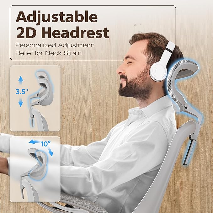 Ergonomic Mesh Office Chair- White Desk Chair, Flip-Up Armrest, Adjustable Headrest, Tilting with Soft Seat and PU Wheel, Elite Home Desk Chair for Work, Study, Gaming (GY1108) - Image 6