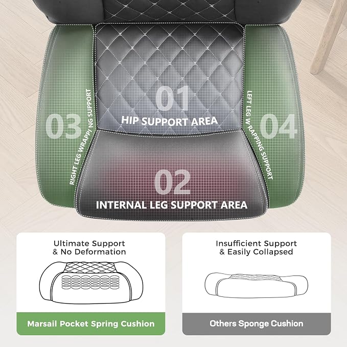 Office Chair, Ergonomic Executive Desk Chair with Lumbar Support for Lower Back Pain Relief, Padded Flip-Up Armrests, Leather Home Office Chair, Gray - Image 7